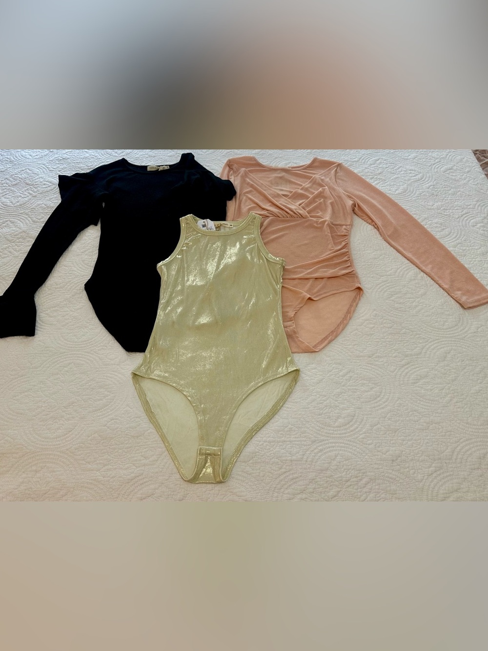 XS Bodysuit Bundle – 3 Dressy Styles – Long Sleeve + Metallic